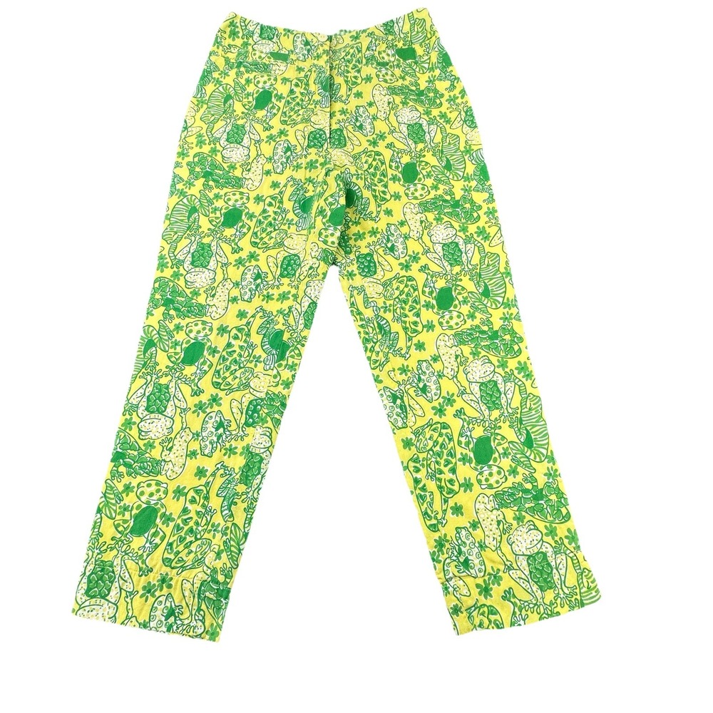 Lilly‎ Pulitzer Frog Print Ankle Pants Womens Size 2 Yellow Green Cropped